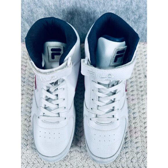 Fila Mens High-Top Sneakers White/Red/Blue Leather Lace-Up & Hook-And-Loop Strap - Picture 3 of 8